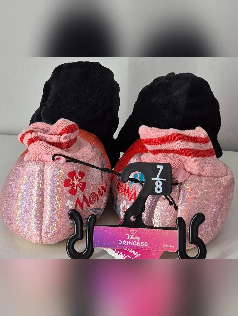 Disney Princess Moana Kids Girls Slippers Shimmer Pink Red 7 - 8